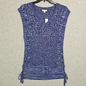 NY&Co NEW Knit Top Size S Sleeveless Blue High Low Hem Womens